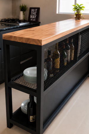 Mesa Barra en Madera y Acero Industrial