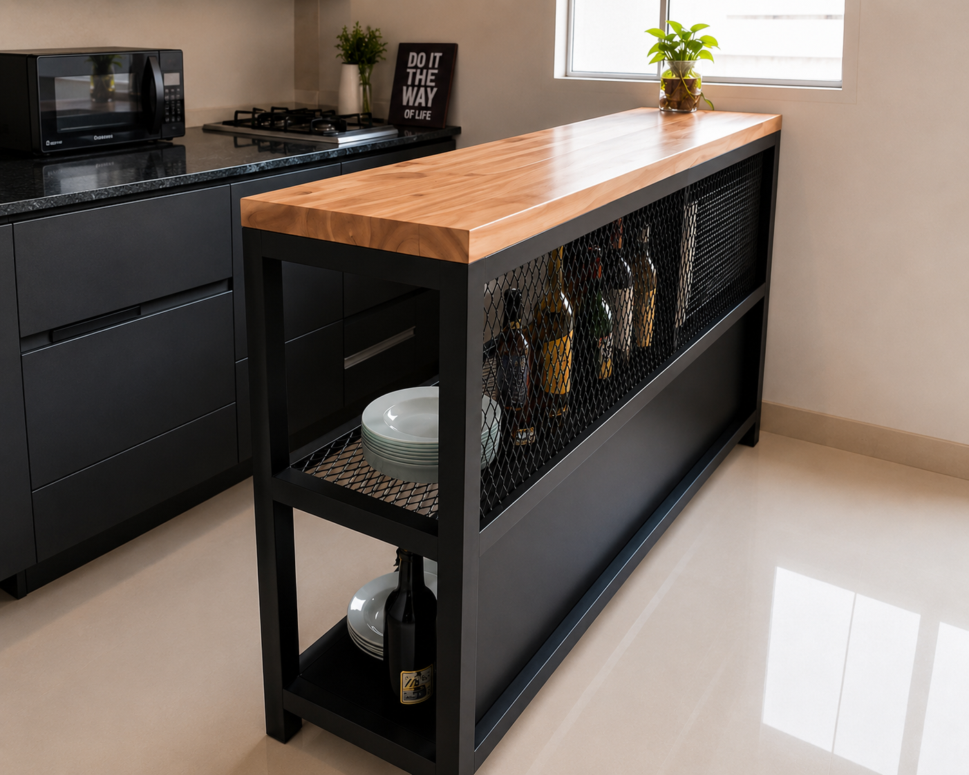 Mesa Barra en Madera y Acero Industrial