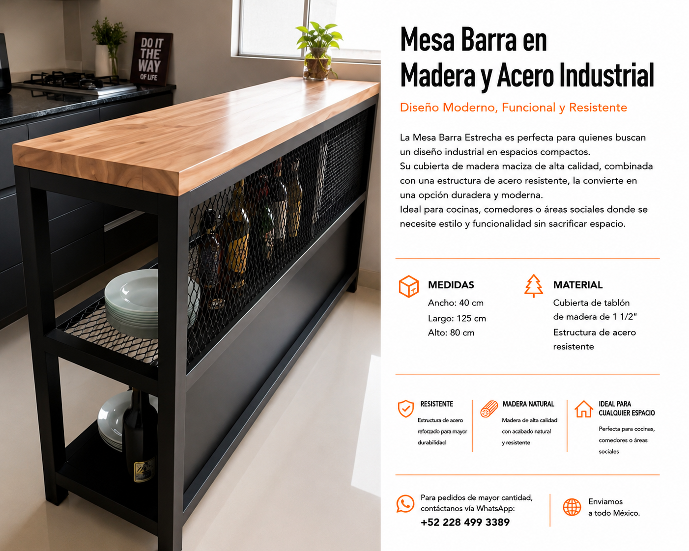Mesa Barra en Madera y Acero Industrial - Image 2