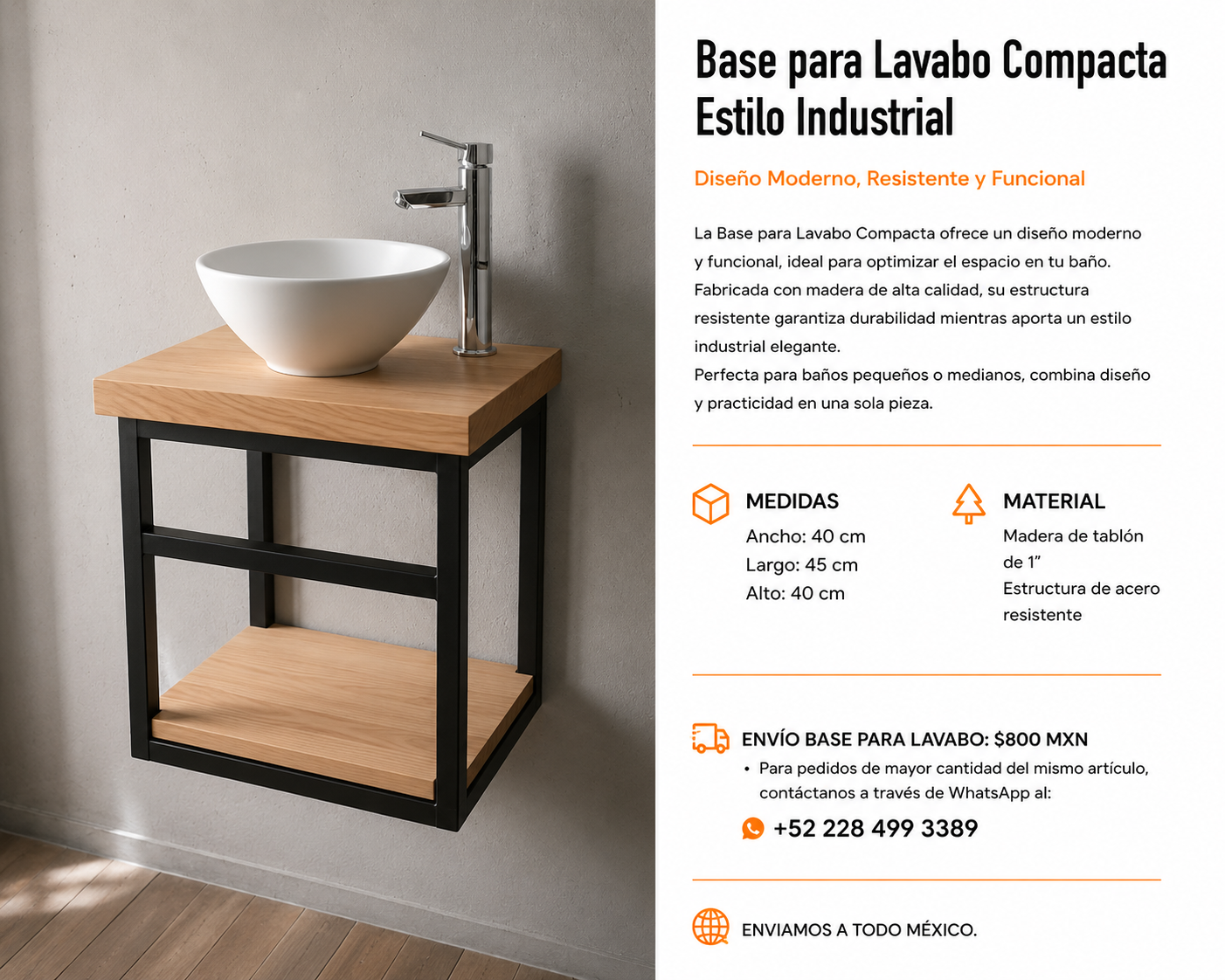 Base para Lavabo en Madera y Acero - Image 2