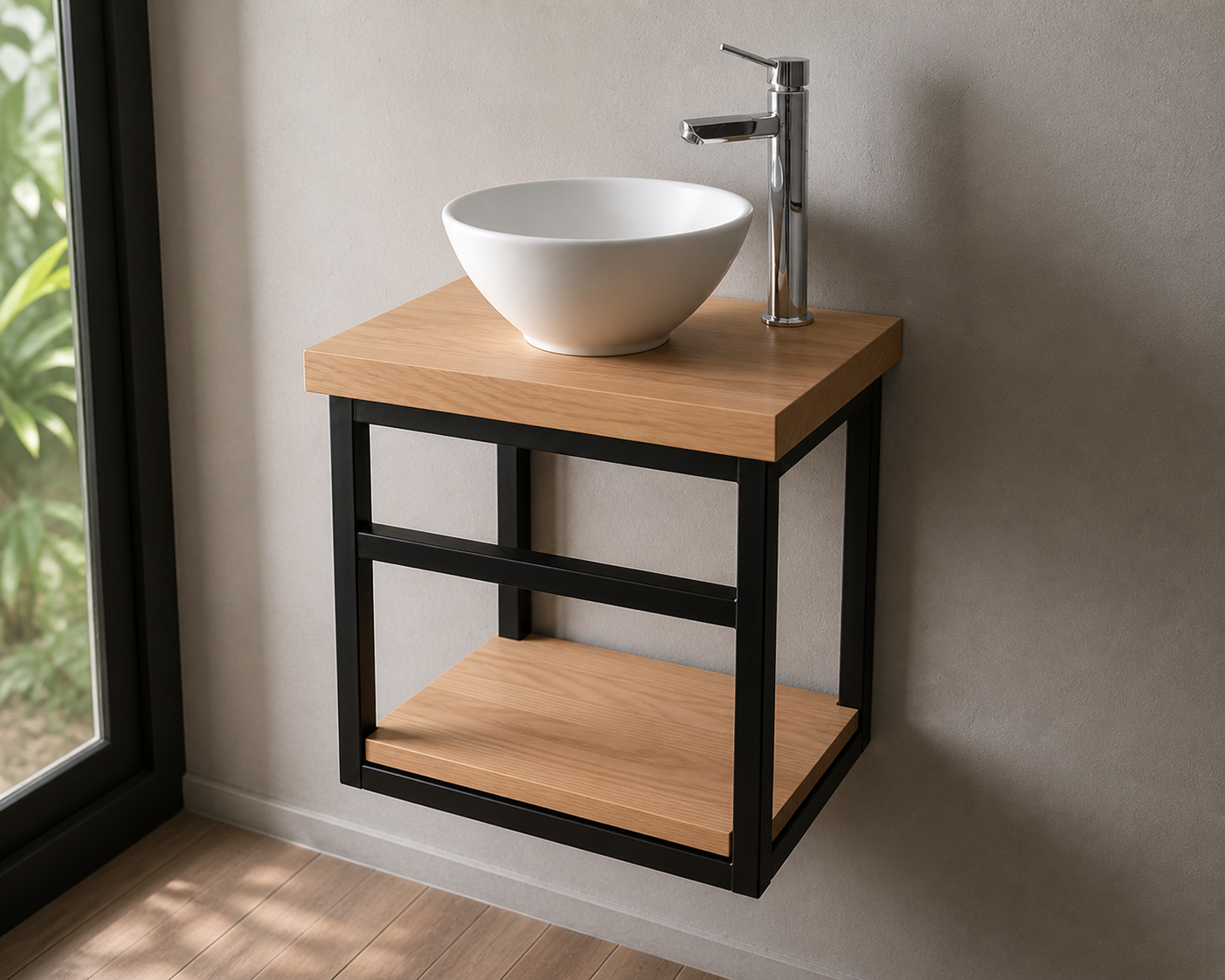 Base para Lavabo en Madera y Acero