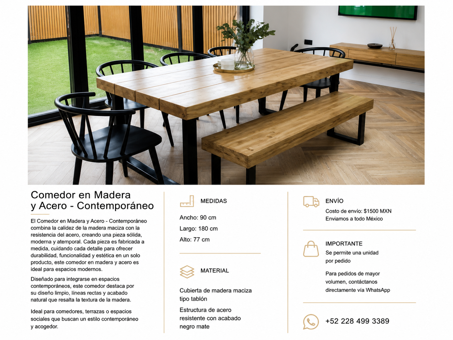 Comedor en Madera y Acero Contemporáneo - Image 2