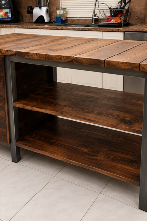 Mesa Barra en Madera y Acero con Almacenamiento